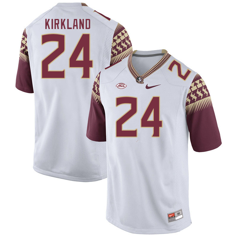 Men #24 K.J. Kirkland Florida State Seminoles College Football Jerseys Stitched-White - Click Image to Close